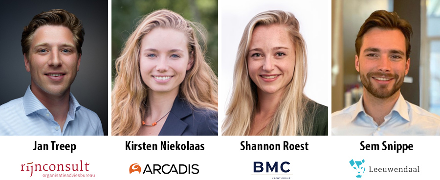 Jan Treep (Rijnconsult), Kirsten Niekolaas (Arcadis), Shannon Roest (BMC), en Sem Snippe (Leeuwendaal)
