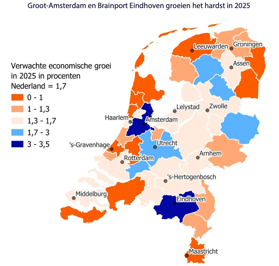 Groot-Amsterdam en Brainport Eindhoven groeien het hardst in 2025