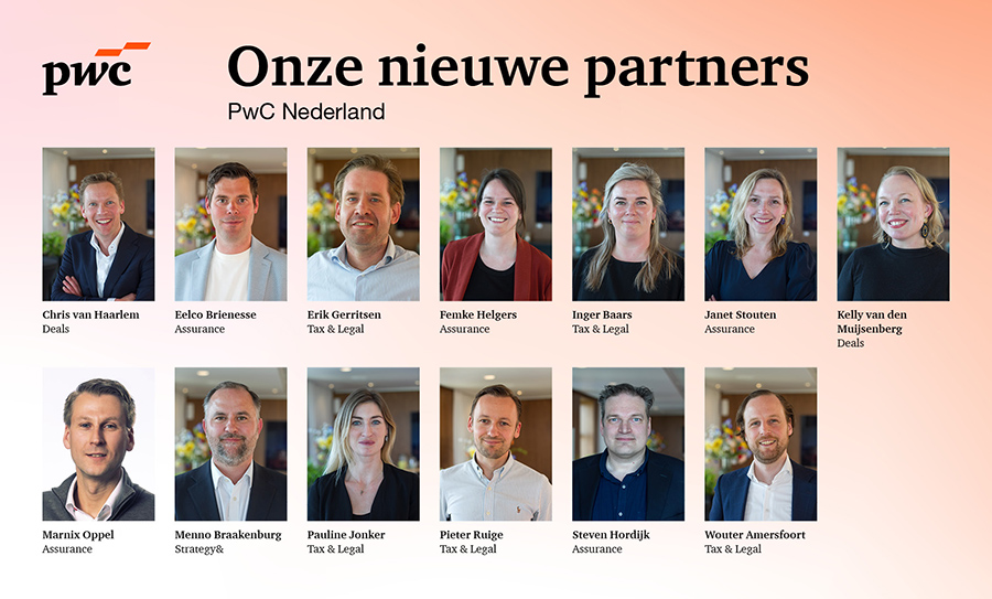 PwC benoemt dertien nieuwe partners in Assurance, Tax & Legal en Advisory
