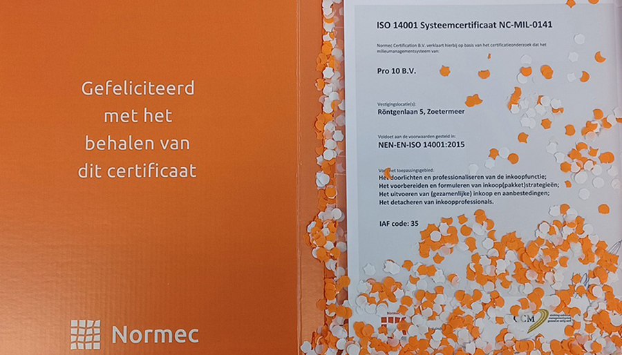 Pro 10 behaalt ISO 14001-certificering voor milieumanagement